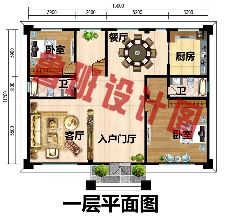 面宽15米农村别墅设计图及效果图