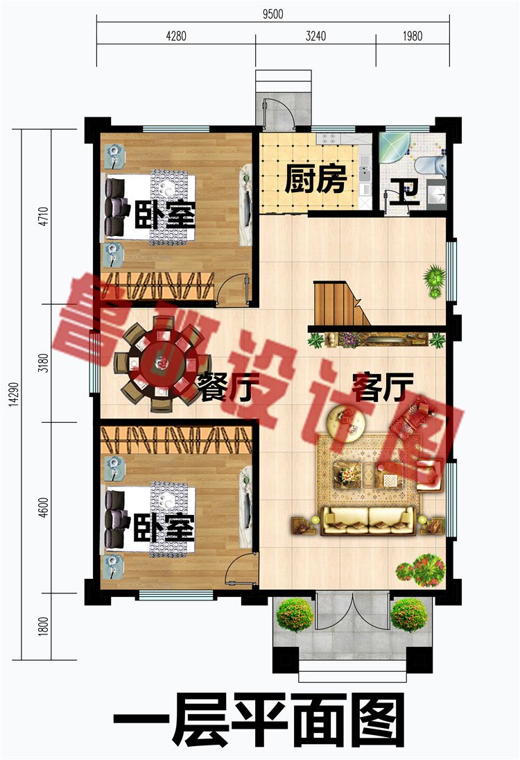 开间9.5米简约时尚欧式三层农村自建房设计图