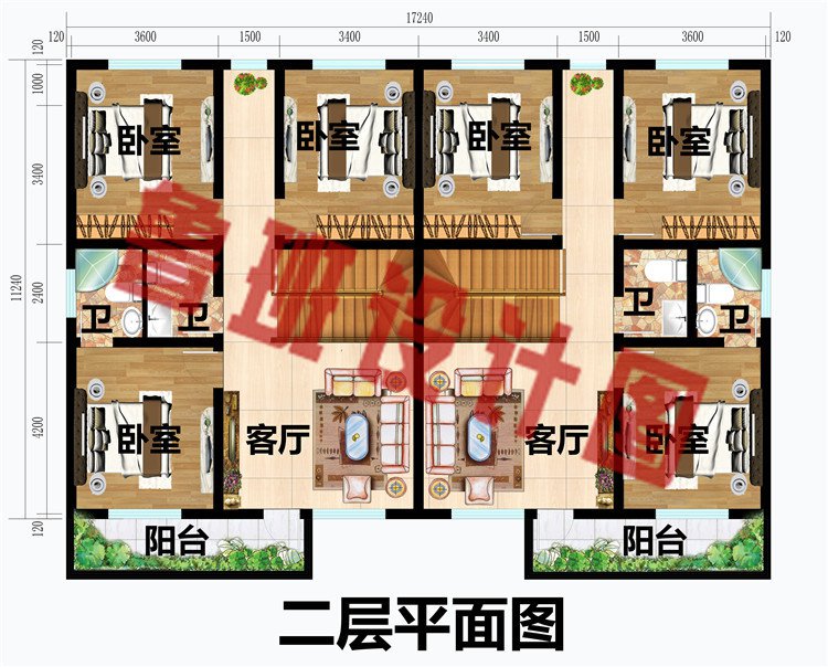 180平精致大气二层双拼别墅楼房设计图