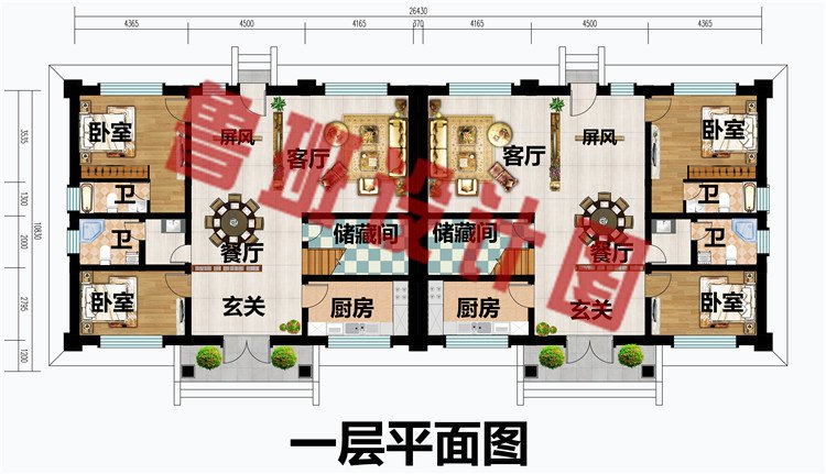 简单实用新式农村二层兄弟双拼别墅房屋户型图