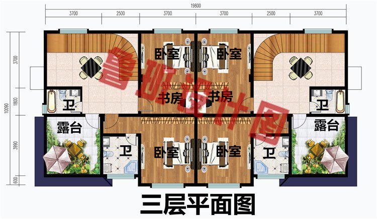 双拼别墅设计图农村三层户型图