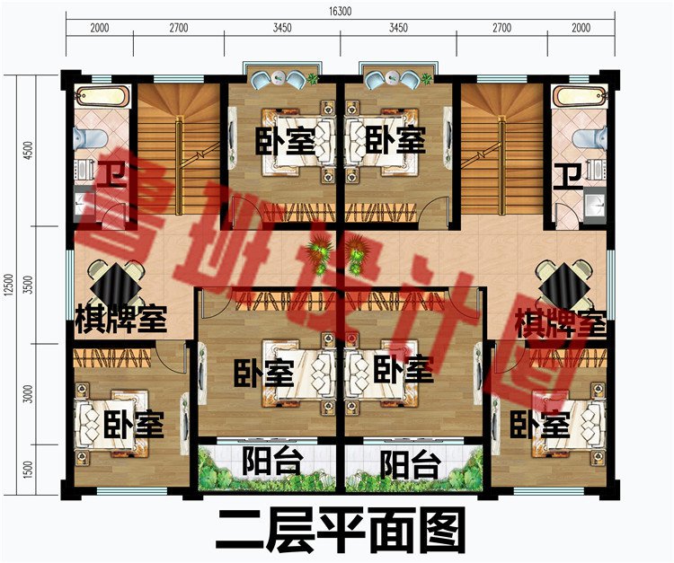 乡村现代兄弟三层双拼房别墅设计户型图