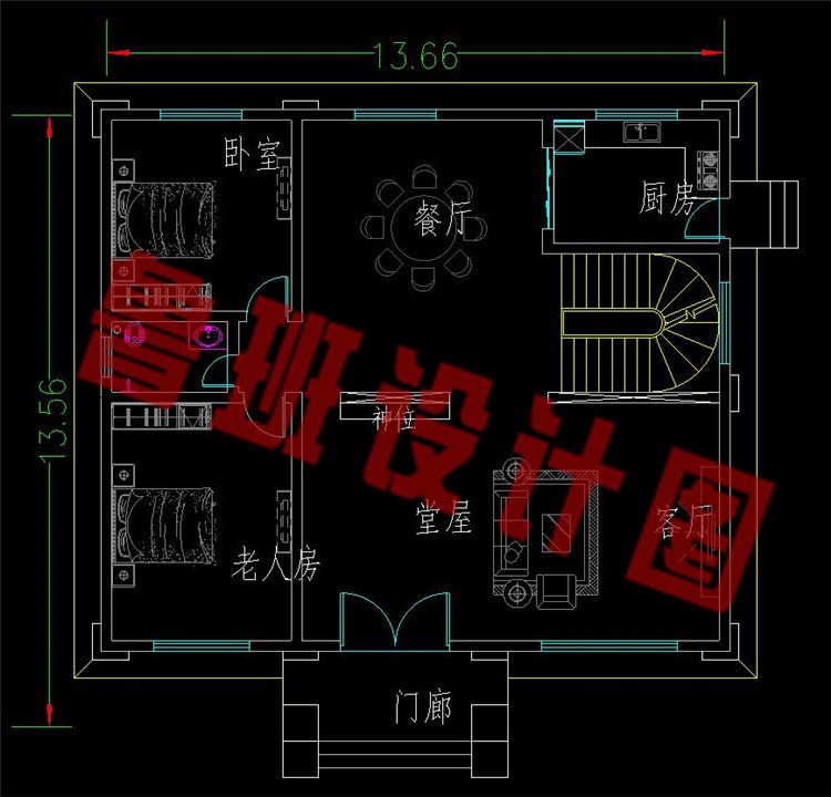 农村三层欧式自建别墅一层平面图