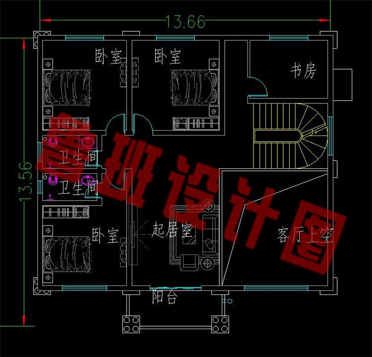 农村三层欧式自建别墅二层平面图