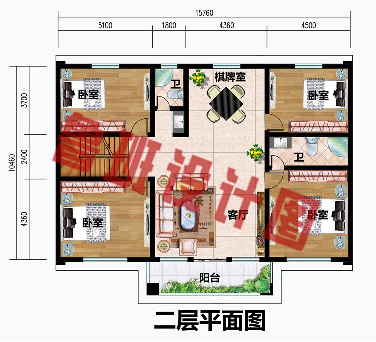 现代简约农村二层别墅设计图二层平面图