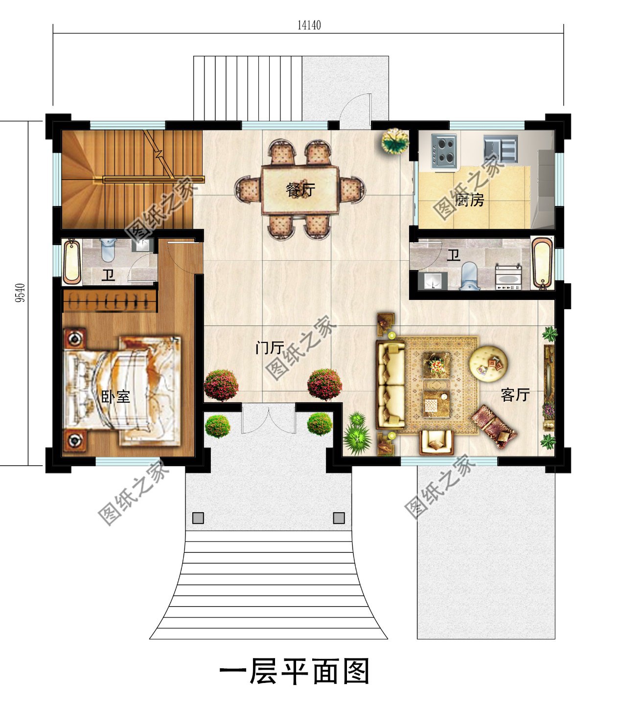 QH2079新中式14.7米乘12.9米农村自建房设计图纸建房图纸效果图 - 青禾乡墅科技