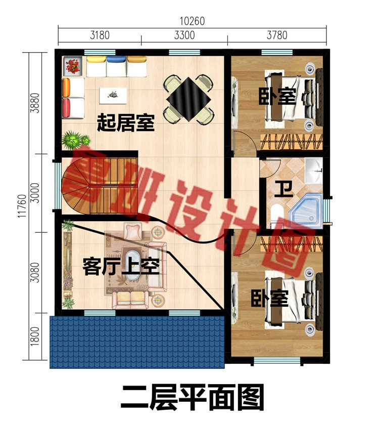 坡屋顶二层（一层半）农村别墅设计图