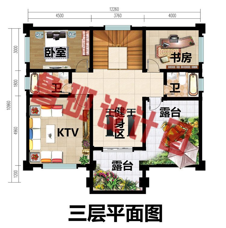 120平方米带地下室三层复式别墅自建房设计图