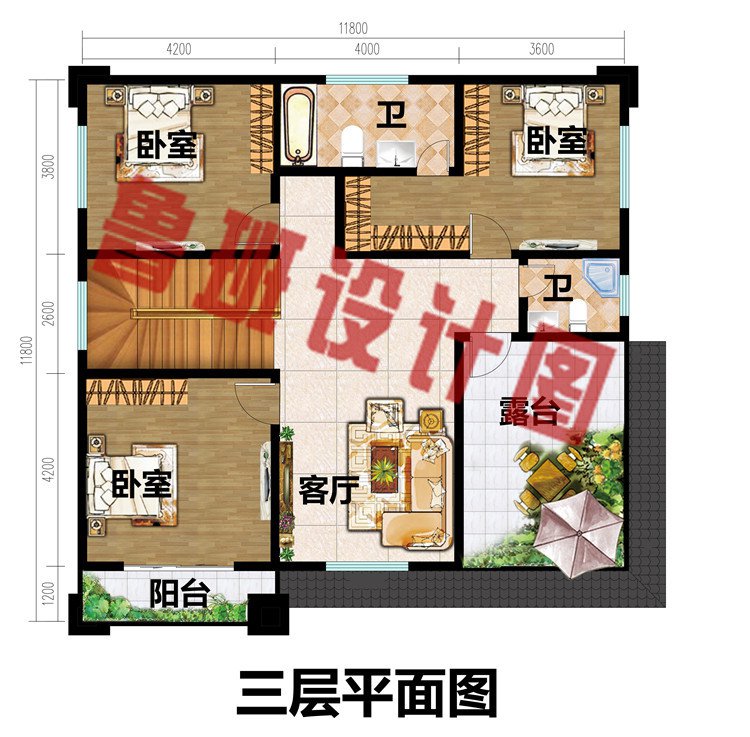 新中式方正户型农村三层别墅设计图