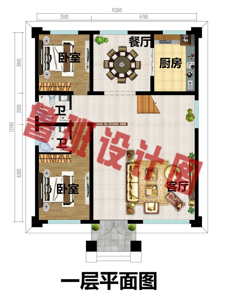 10X12米欧式二层农村别墅图一层平面图