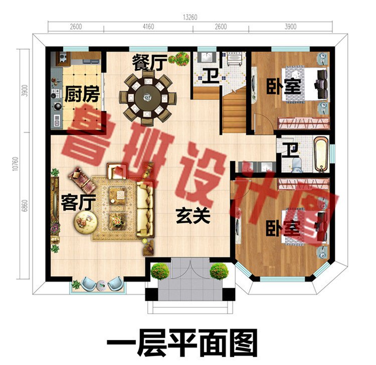 140平六室二厅农村两层房屋一层平面图