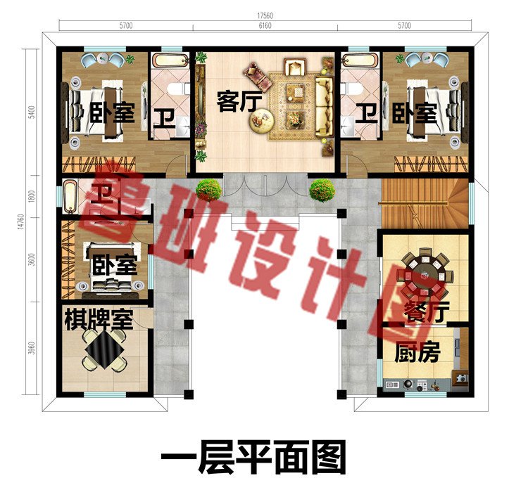 中式四合院别墅设计图一层平面图