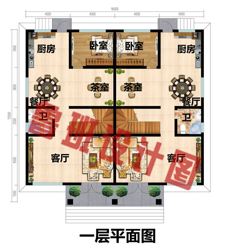 二层双拼别墅设计一层平面图