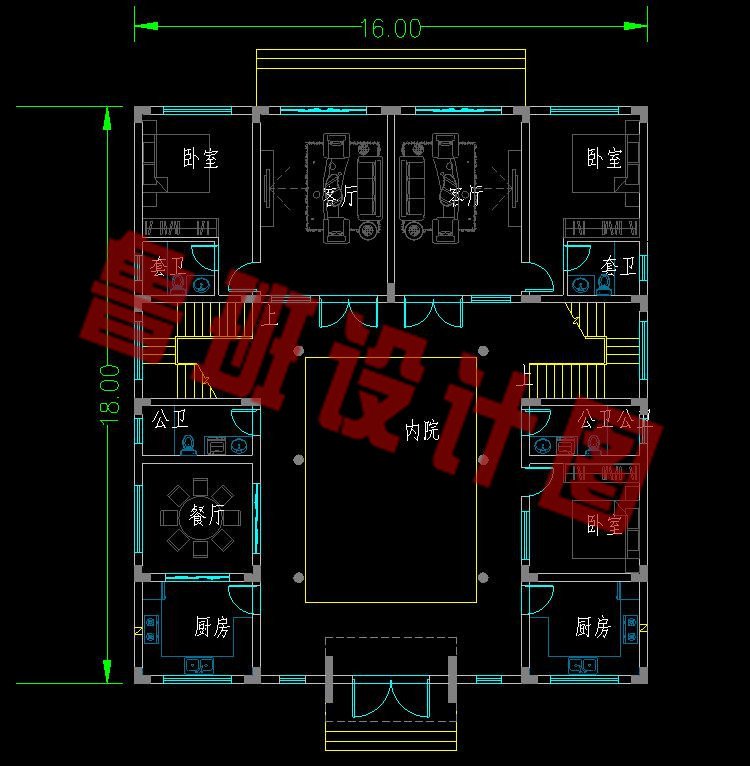 新中式二层双拼别墅一层平面图