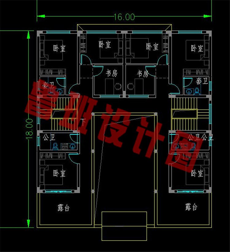 新中式二层双拼别墅二层平面图