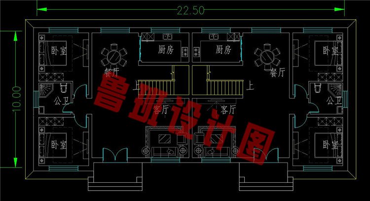 大气新中式双拼别墅一层平面图