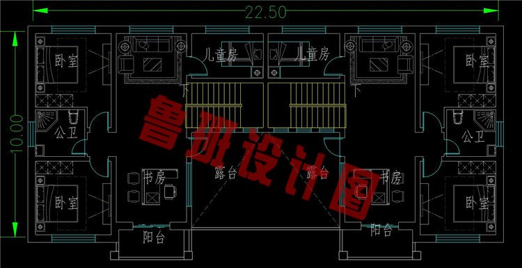 大气新中式双拼别墅二层平面图