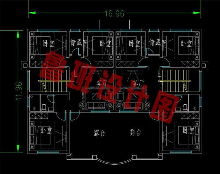 二层兄弟双拼别墅二层平面图