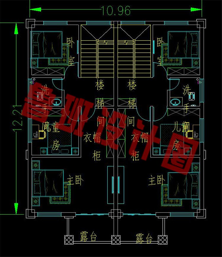 农村三层两户双拼自建别墅二层平面图