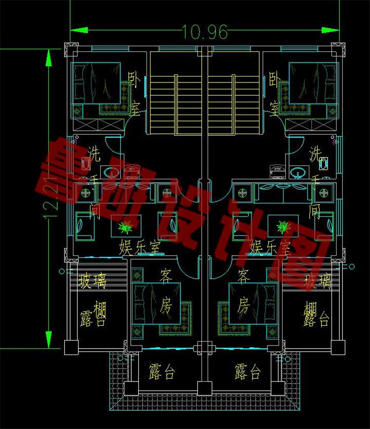 农村三层两户双拼自建别墅三层平面图