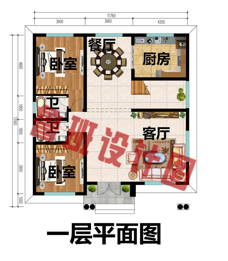 欧式二层农村别墅设计图一层平面图