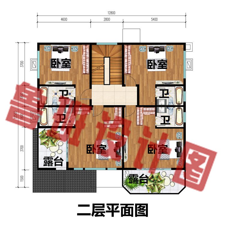 新农村美式两层别墅设计图二层平面图