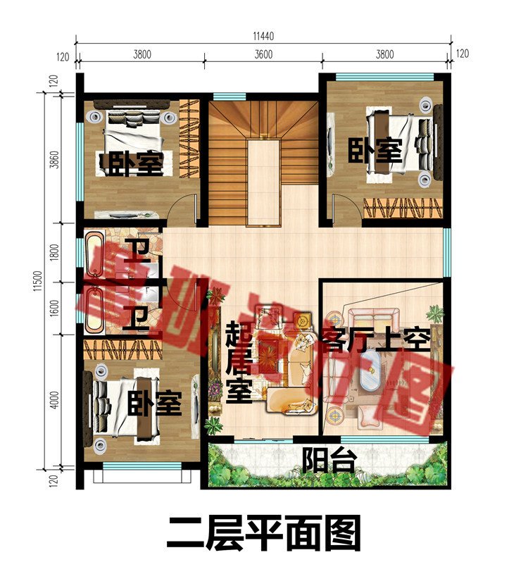 11×11.5米徽派二层农村别墅设计图二层
