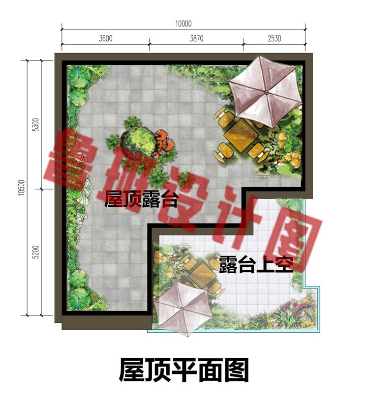 100平三层小别墅设计图屋顶平面图