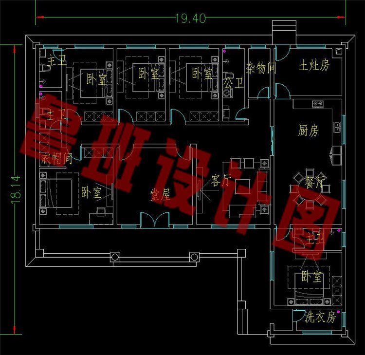 七字形一层小平房设计方案平面图