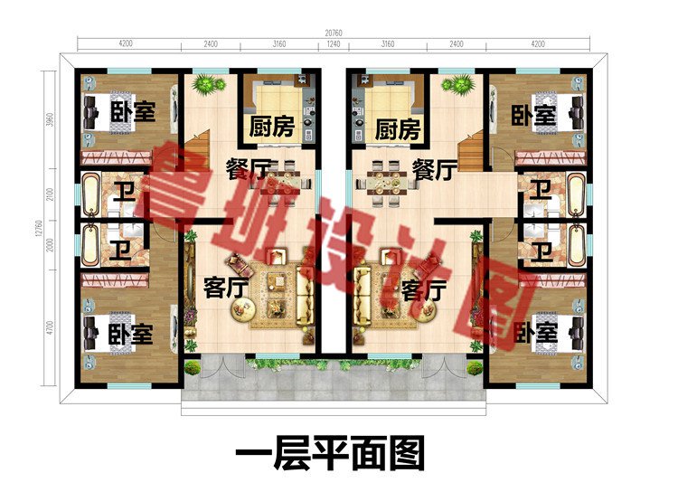二层新中式双拼别墅设计图