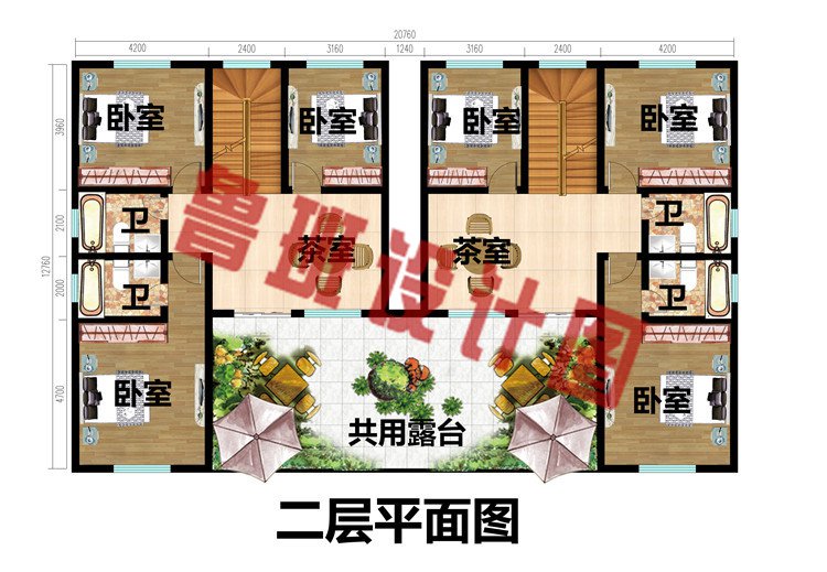 二层新中式双拼别墅设计图