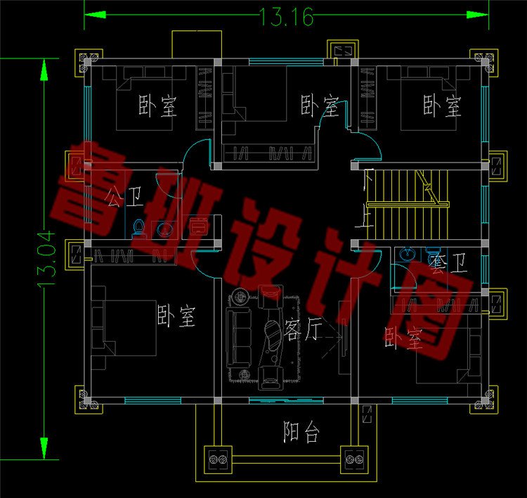 13x13米简单二层最新别墅设计图平面图2