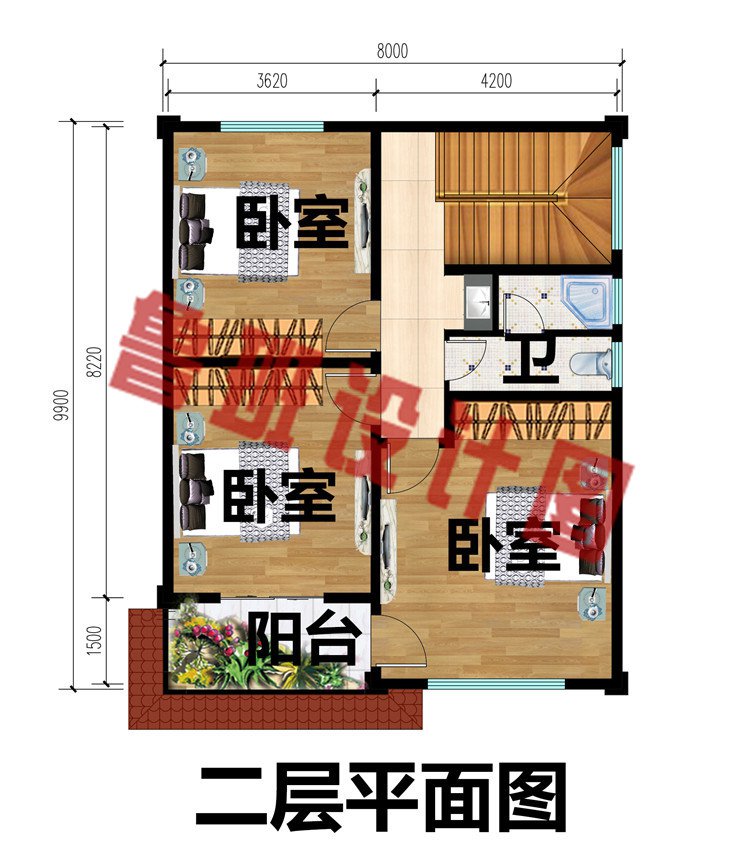 面宽8米农村二间二层小别墅设计方案