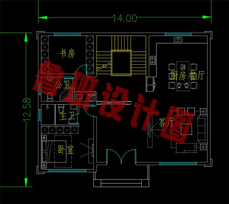 14x12.5米二层农村别墅设计图一层