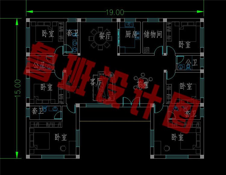 农村一层中式三合院别墅设计图，朴素的农家生活，经典实用_一层别墅设计图_鲁班设计图纸官网