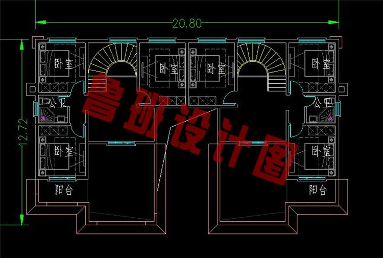 20米×13米三层双拼别墅设计图三层 