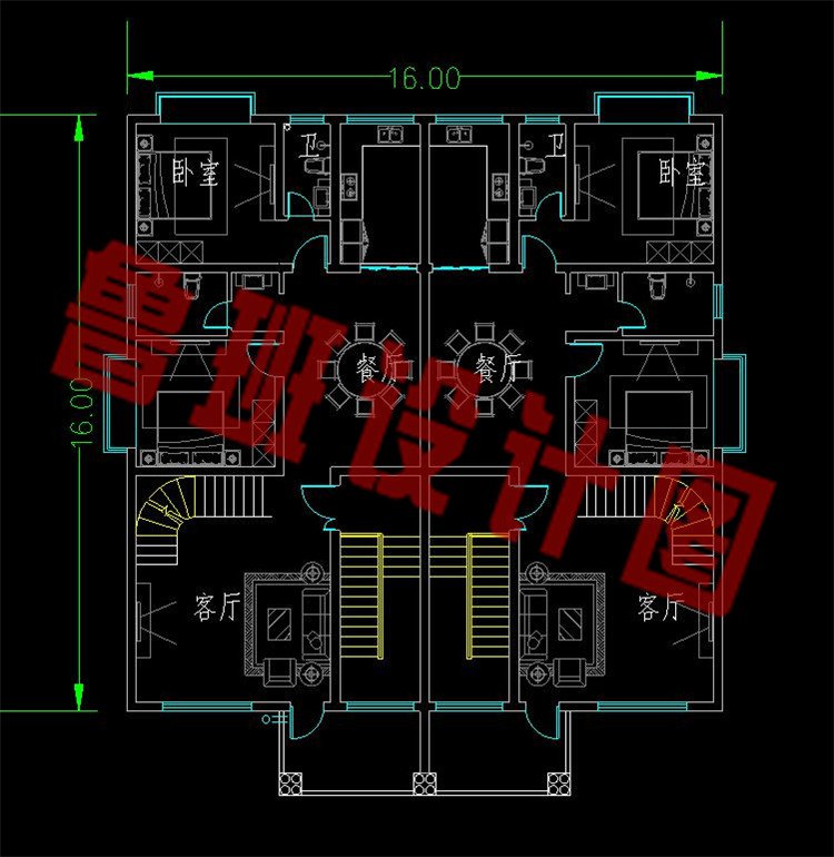 带双露台带车库双拼别墅设计图二层