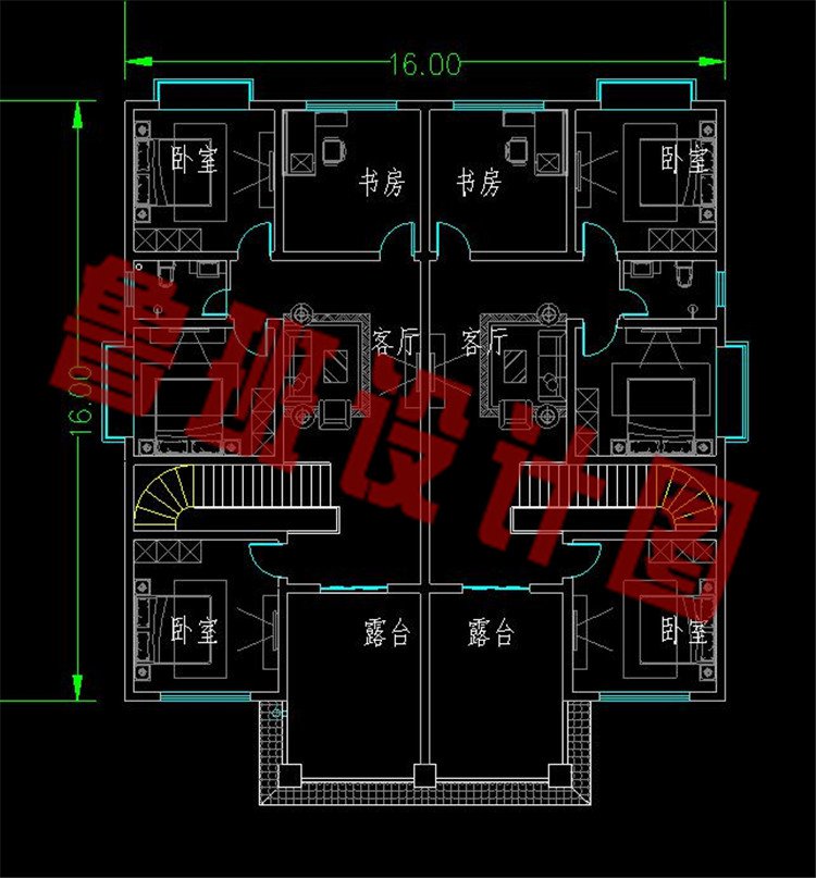 带双露台带车库双拼别墅设计图三层