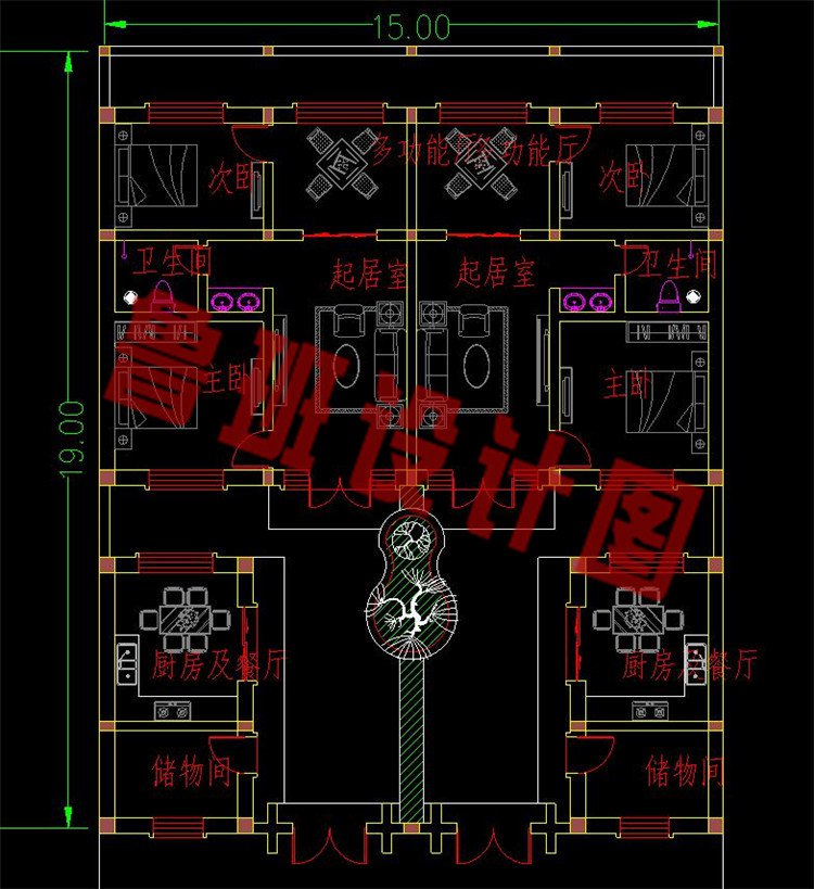 新农村一层双拼小别墅设计图一层