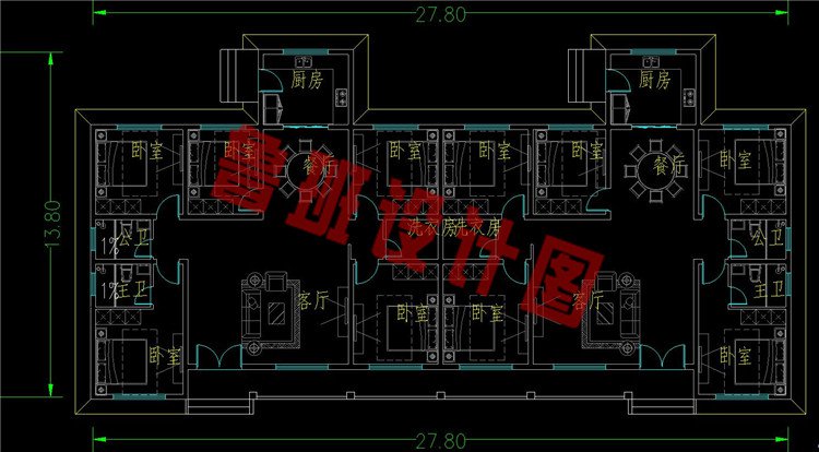 农村一层双拼自建别墅设计一层