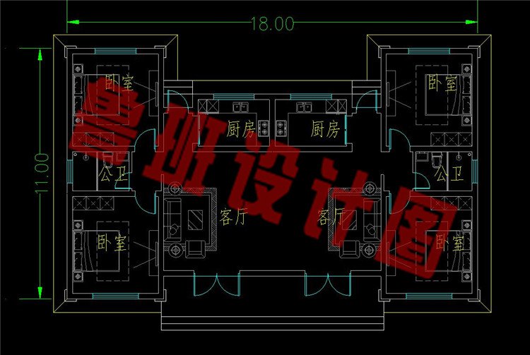 18x11米小占地双拼别墅一层