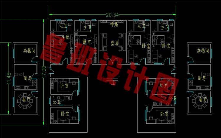 合院风格双拼别墅设计图一层