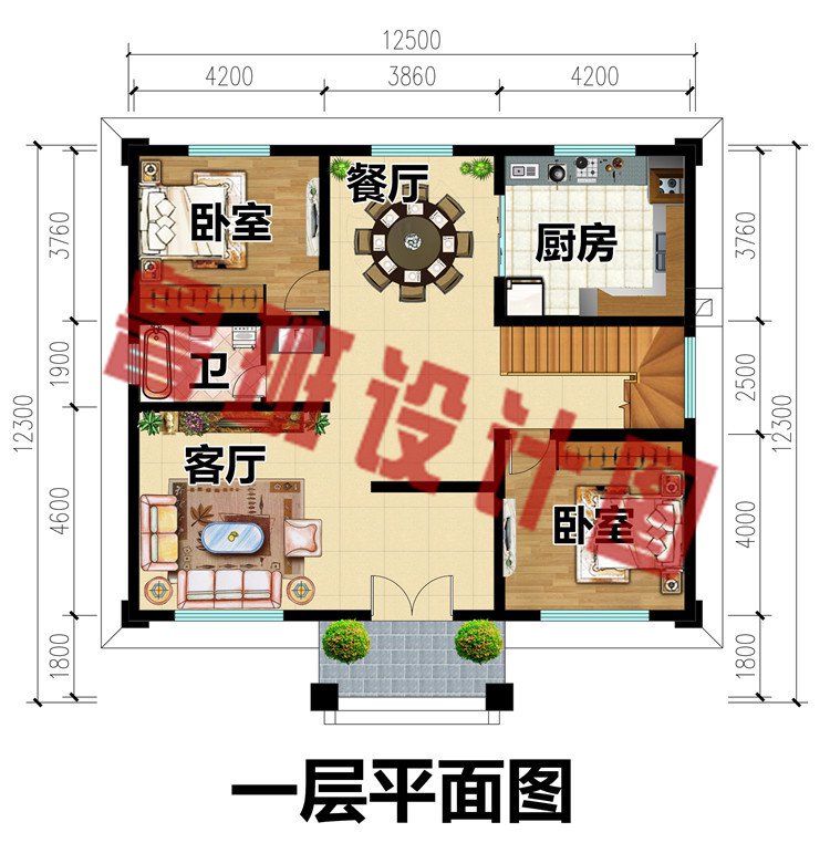 12x12米二层欧式别墅设计图一层