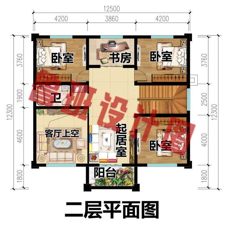 12x12米二层欧式别墅设计图二层