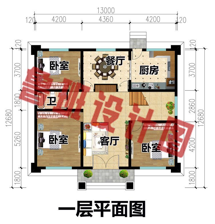 13×12米二层别墅设计图一层