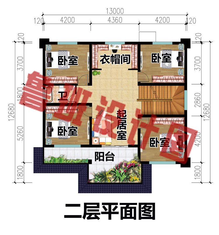 13×12米二层别墅设计图二层