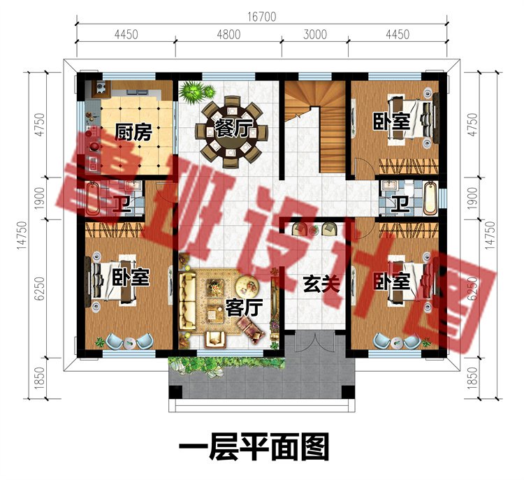 四间两层农村别墅户型图