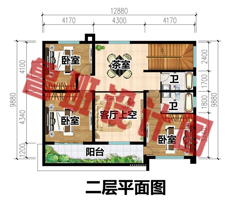 现代风农村别墅设计图二层