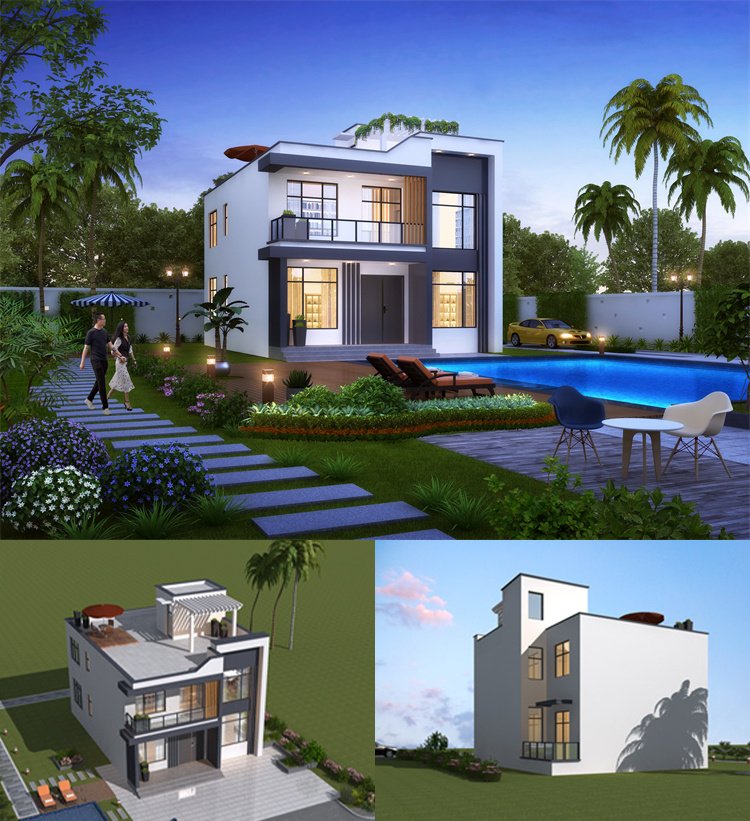 平屋顶现代风格二层别墅设计图1