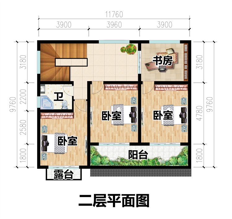 中式徽派田园二层设计方案3